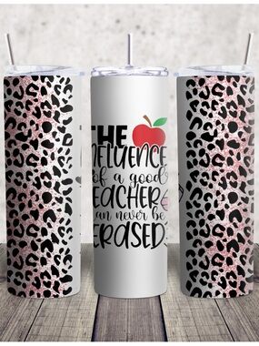 Hand Crafted White & Pink Leopard Print Teacher Tumbler